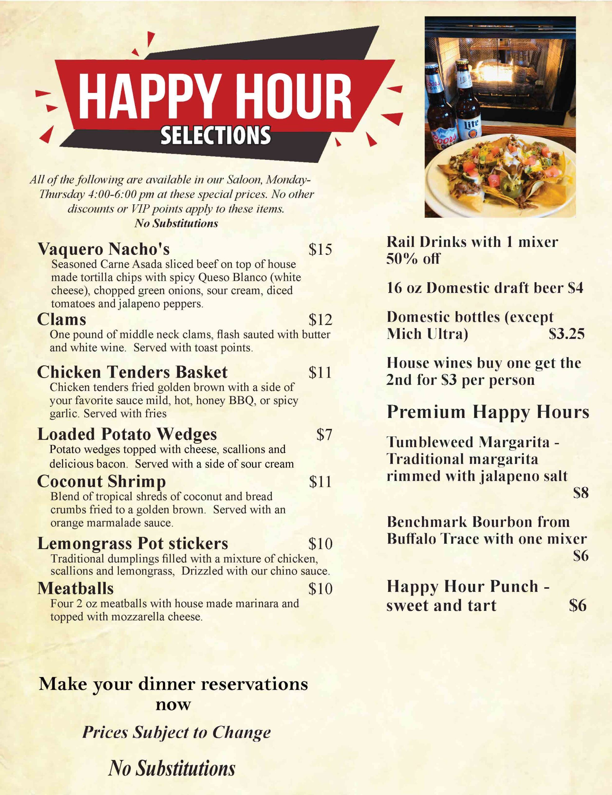 Pine Lodge Happy Hour Menu Deep Creek Lake