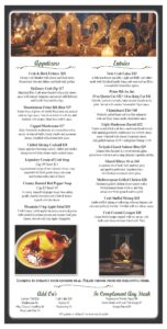 New Years Eve Menu at Pine Lodge Steakhouse Deep Creek Lake